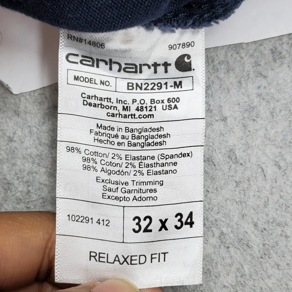 Carhartt Men Pants 32X34 Navy Canvas BN2291-M Work Pants Logo